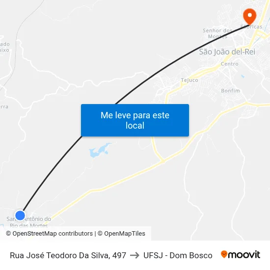 Rua José Teodoro Da Silva, 497 to UFSJ - Dom Bosco map