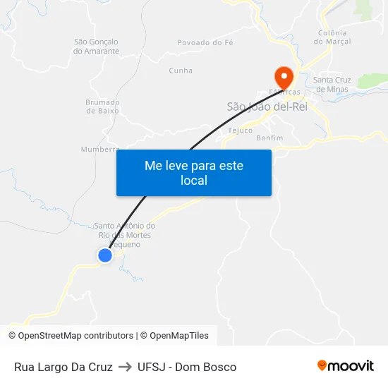 Rua Largo Da Cruz to UFSJ - Dom Bosco map