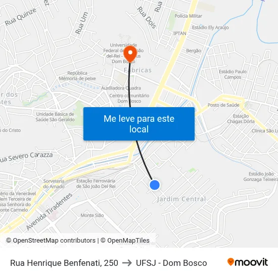 Rua Henrique Benfenati, 250 to UFSJ - Dom Bosco map