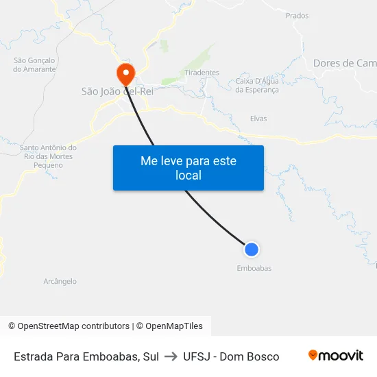 Estrada Para Emboabas, Sul to UFSJ - Dom Bosco map