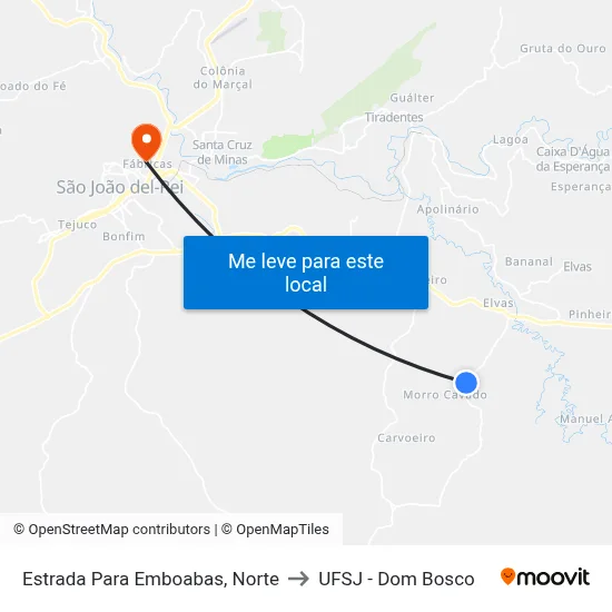 Estrada Para Emboabas, Norte to UFSJ - Dom Bosco map