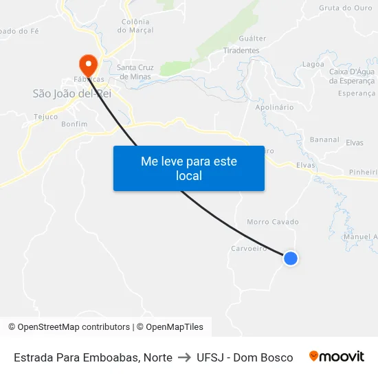 Estrada Para Emboabas, Norte to UFSJ - Dom Bosco map
