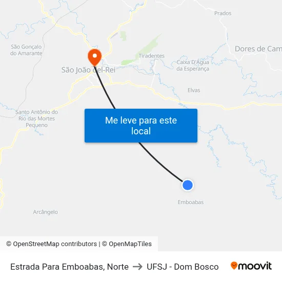 Estrada Para Emboabas, Norte to UFSJ - Dom Bosco map