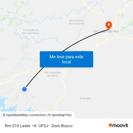 Rm-210 Leste to UFSJ - Dom Bosco map