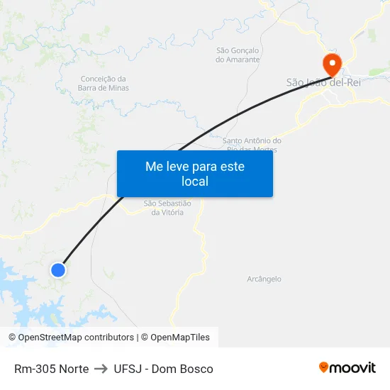 Rm-305 Norte to UFSJ - Dom Bosco map