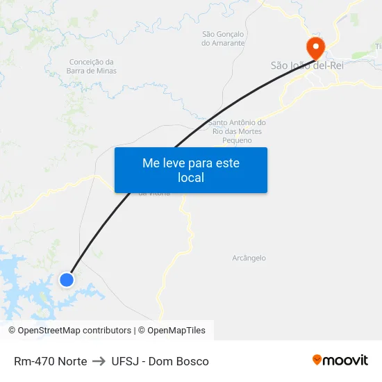 Rm-470 Norte to UFSJ - Dom Bosco map
