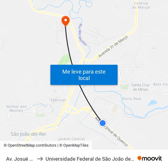 Av. Josué De Queirós, 486 to Universidade Federal de São João del-Rei (UFSJ/ Campus Tancredo Neves/ CTan) map