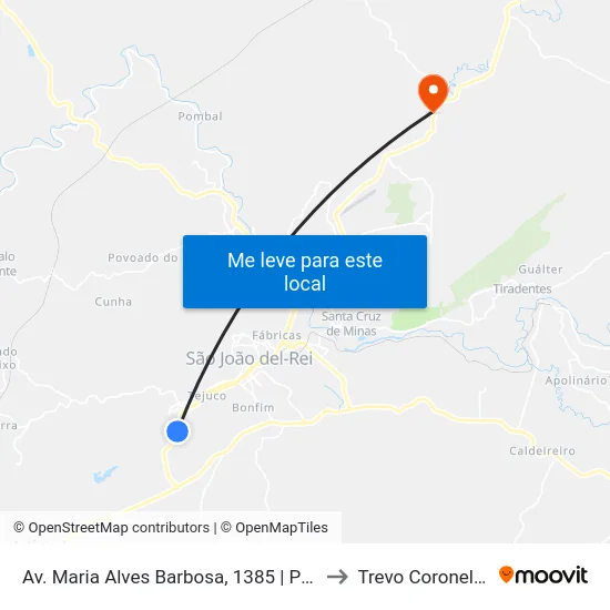 Av. Maria Alves Barbosa, 1385 | Ponto Final Das Linhas 1, 2 E 30 to Trevo Coronel Xavier Chaves map