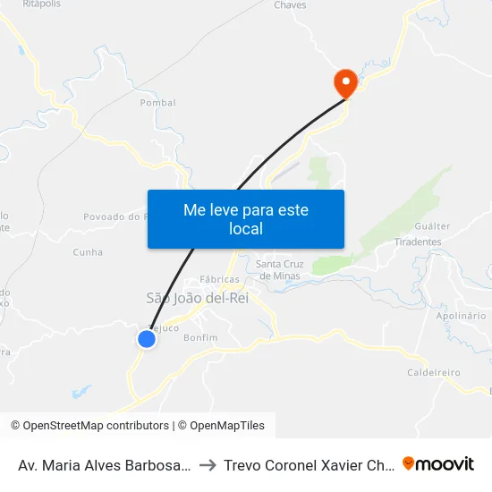 Av. Maria Alves Barbosa, 507 to Trevo Coronel Xavier Chaves map