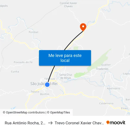 Rua Antônio Rocha, 270 to Trevo Coronel Xavier Chaves map