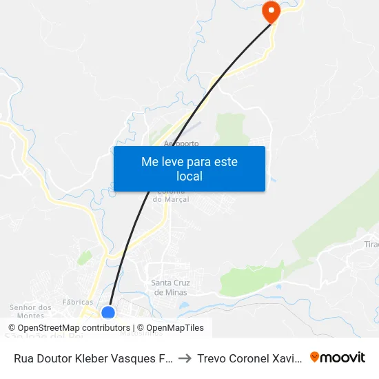Rua Doutor Kleber Vasques Filgueiras, 112 to Trevo Coronel Xavier Chaves map