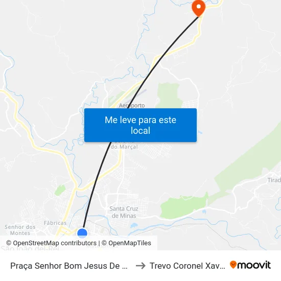 Praça Senhor Bom Jesus De Matozinhos, 380 to Trevo Coronel Xavier Chaves map