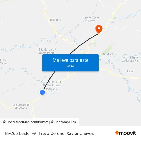 Br-265 Leste to Trevo Coronel Xavier Chaves map