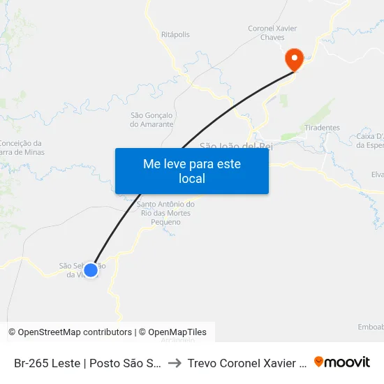 Br-265 Leste | Posto São Sebastião to Trevo Coronel Xavier Chaves map