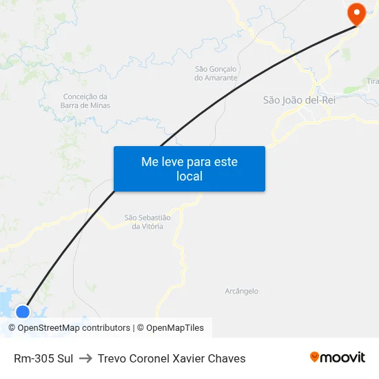Rm-305 Sul to Trevo Coronel Xavier Chaves map