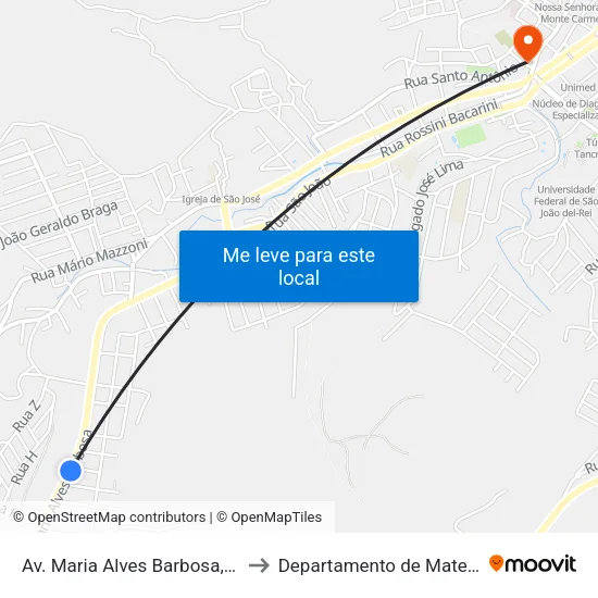 Av. Maria Alves Barbosa, 1385 | Ponto Final Das Linhas 1, 2 E 30 to Departamento de Matemática e Estatística - DEMAT / UFSJ map