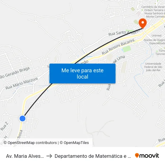 Av. Maria Alves Barbosa, 885 to Departamento de Matemática e Estatística - DEMAT / UFSJ map