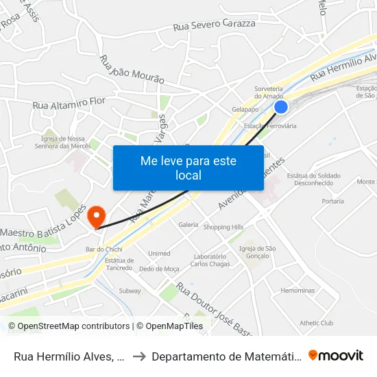 Rua Hermílio Alves, 366 | Estação Ferroviária to Departamento de Matemática e Estatística - DEMAT / UFSJ map
