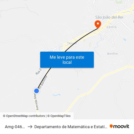 Amg-0460 Norte to Departamento de Matemática e Estatística - DEMAT / UFSJ map