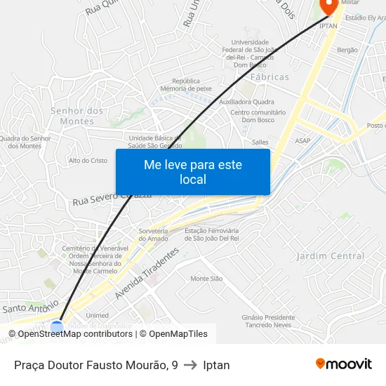 Praça Doutor Fausto Mourão, 9 to Iptan map