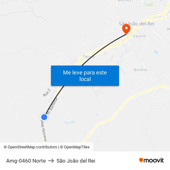 Amg-0460 Norte to São João del Rei map