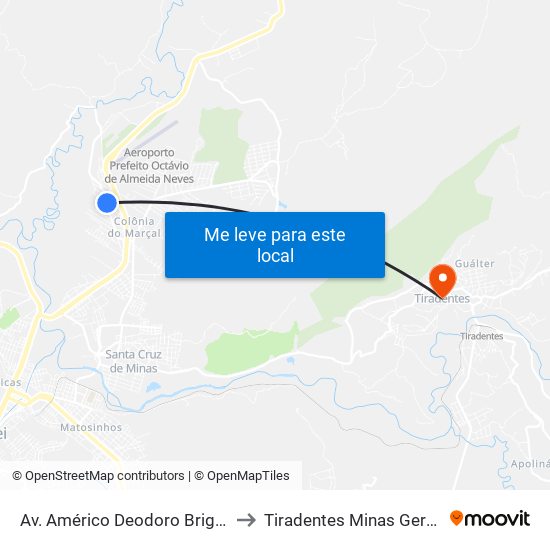 Av. Américo Deodoro Brighenti, 117 to Tiradentes Minas Gerais Brazil map