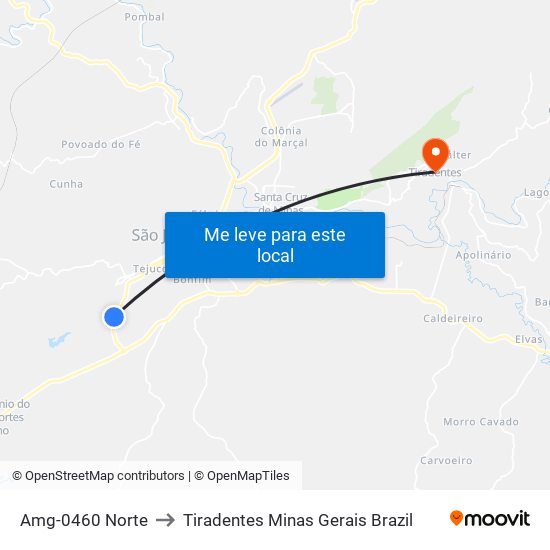 Amg-0460 Norte to Tiradentes Minas Gerais Brazil map