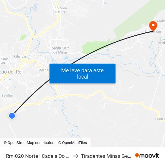 Rm-020 Norte | Cadeia Do Mambengo to Tiradentes Minas Gerais Brazil map