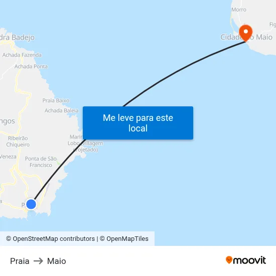Praia to Maio map