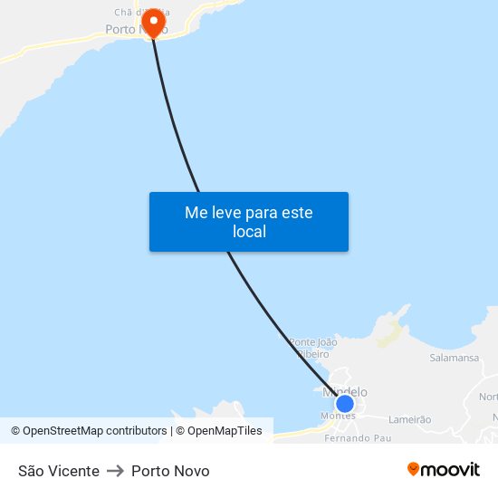 São Vicente to Porto Novo map