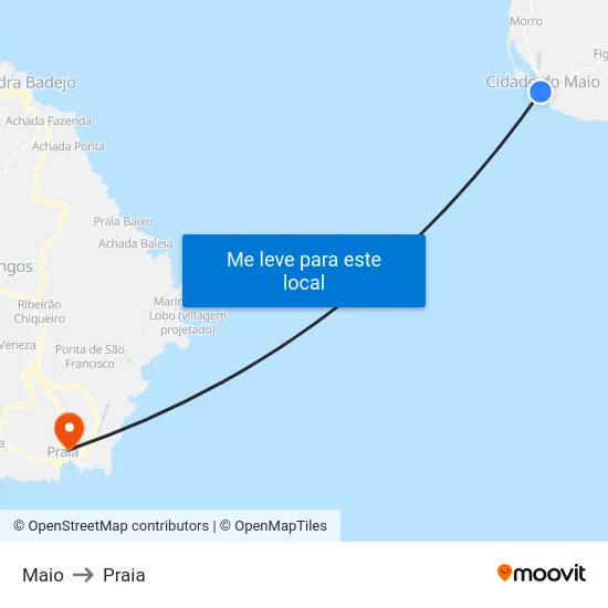 Maio to Praia map