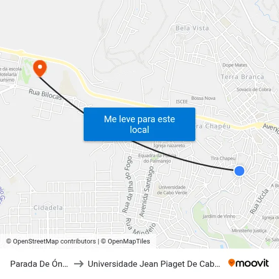 Parada De Ónibus to Universidade Jean Piaget De Cabo Verde map