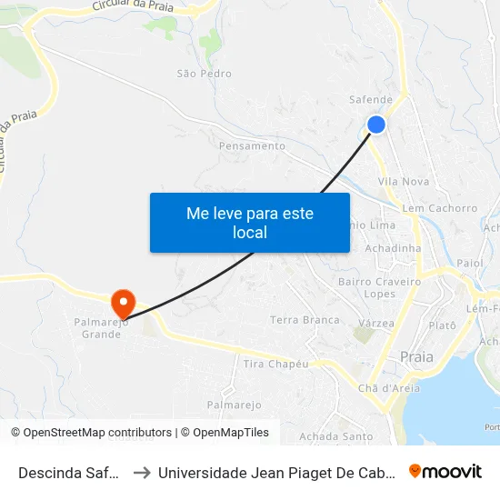 Descinda Safende to Universidade Jean Piaget De Cabo Verde map