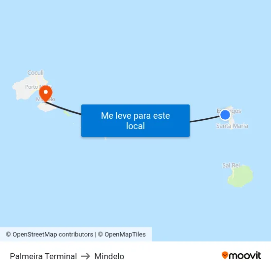 Palmeira Terminal to Mindelo map
