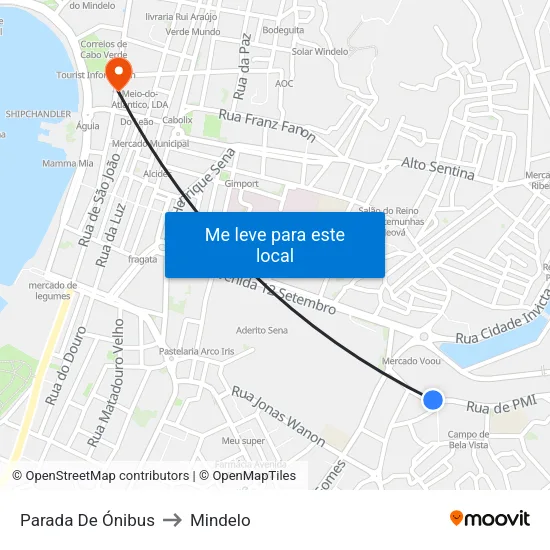 Parada De Ónibus to Mindelo map