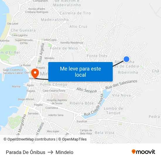 Parada De Ónibus to Mindelo map