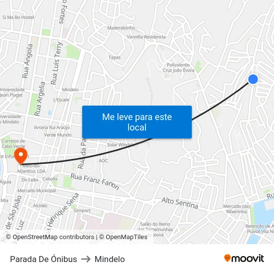 Parada De Ónibus to Mindelo map