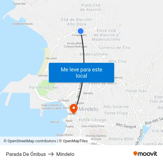 Parada De Ónibus to Mindelo map