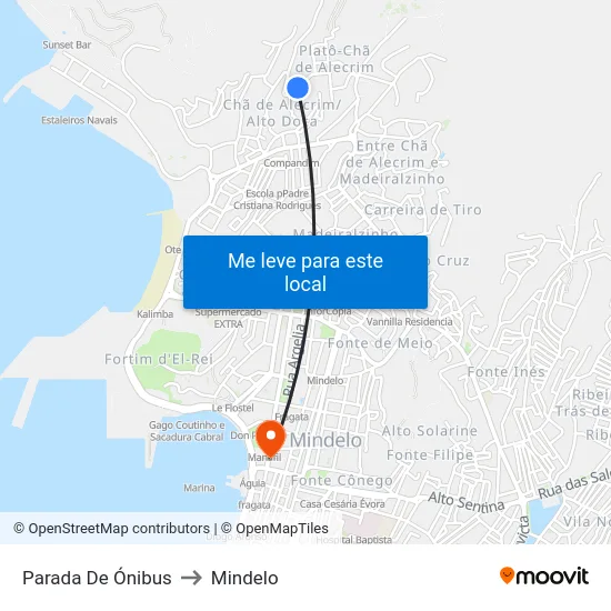 Parada De Ónibus to Mindelo map