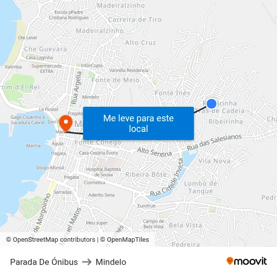 Parada De Ónibus to Mindelo map