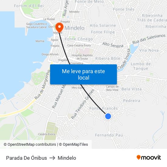 Parada De Ónibus to Mindelo map