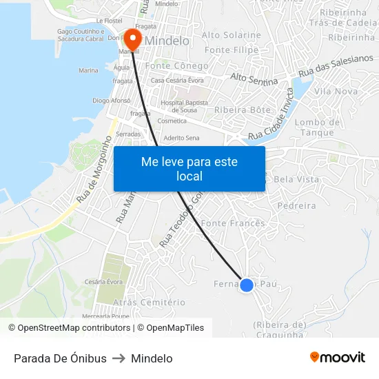 Parada De Ónibus to Mindelo map