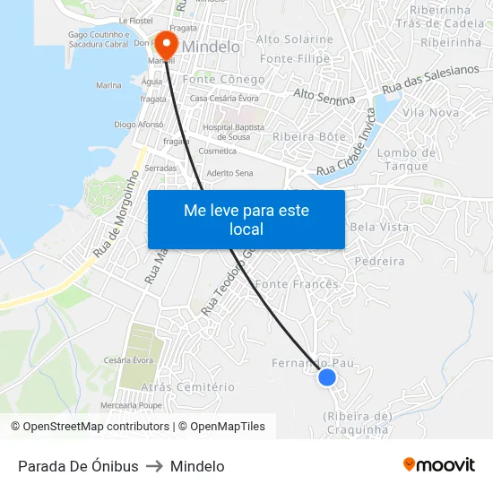 Parada De Ónibus to Mindelo map
