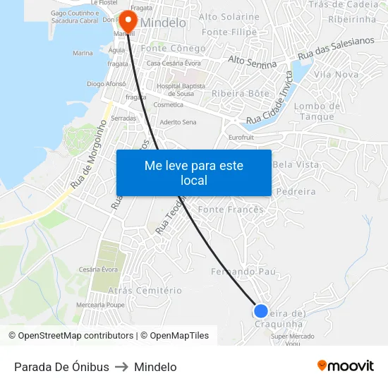 Parada De Ónibus to Mindelo map