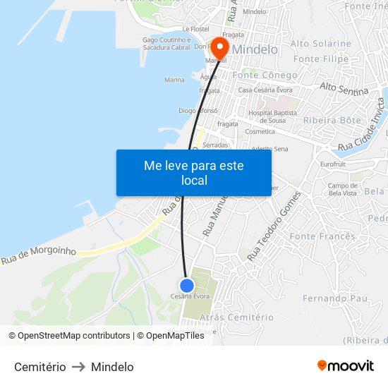 Cemitério to Mindelo map