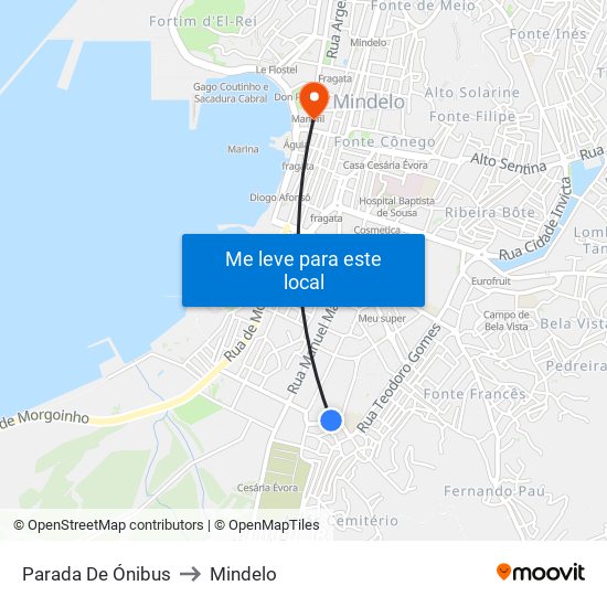 Parada De Ónibus to Mindelo map