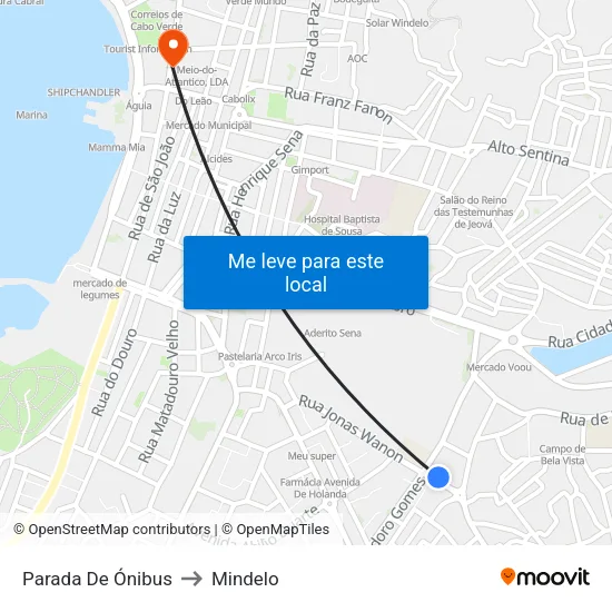 Parada De Ónibus to Mindelo map