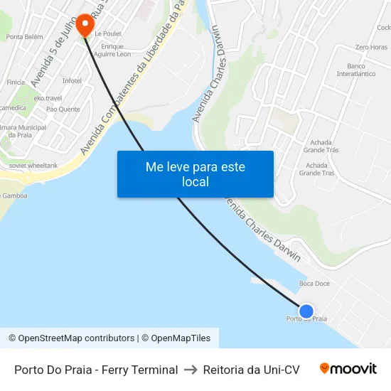 Porto Do Praia - Ferry Terminal to Reitoria da Uni-CV map