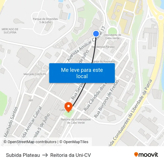 Subida Plateau to Reitoria da Uni-CV map