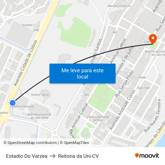 Estadio Do Varzea to Reitoria da Uni-CV map